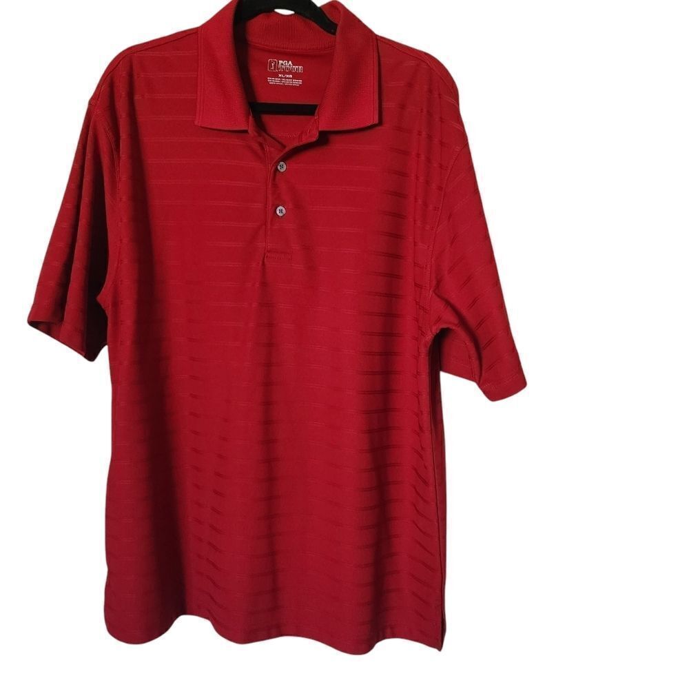 PGA Tour Mens Red Polo Shirt Monochrome Strips Size XL